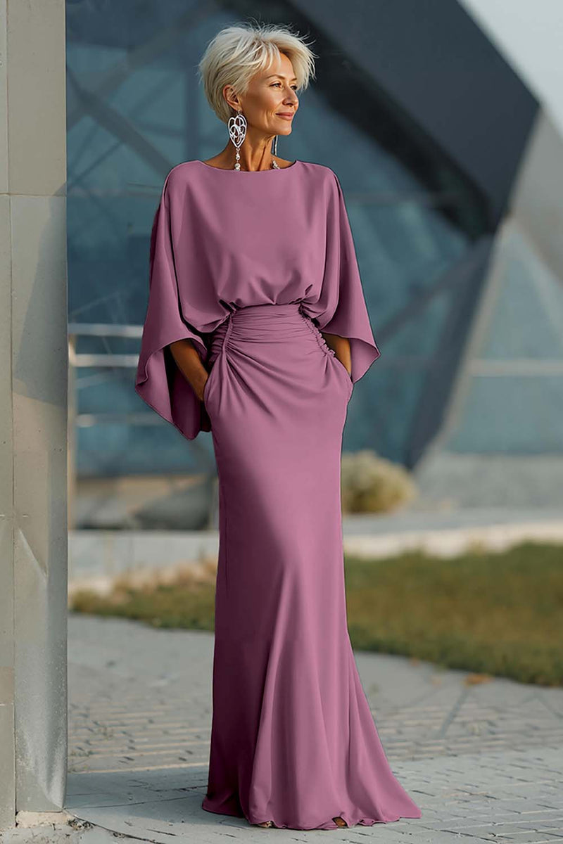 Load image into Gallery viewer, Silver Satin Long Mermaid Mother of the Bride Dress with Sleeves