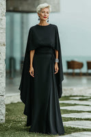Load image into Gallery viewer, Round Neck Black Long Mother of the Bride Dress with Cape