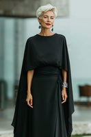 Load image into Gallery viewer, Round Neck Black Long Mother of the Bride Dress with Cape