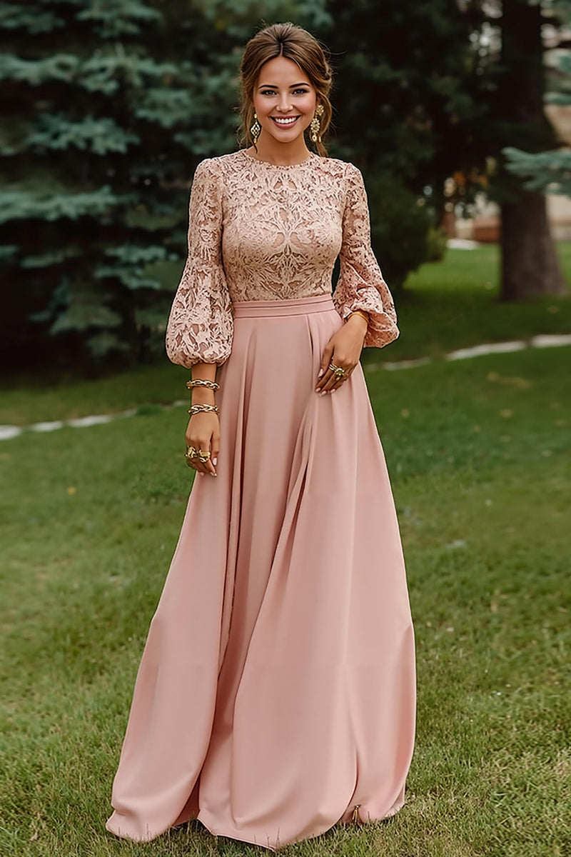 Load image into Gallery viewer, Dusty Rose A Line Long Sleeves Floor Length Mother of the Bride Dress