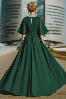 Round Neck Dark Green Long Mother of the Bride Pantsuits with Cape