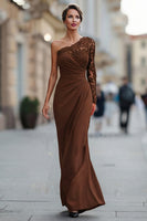 Load image into Gallery viewer, One Shoulder Black Long Mermaid Mother of the Bride Dress with Lace