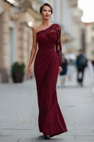 Load image into Gallery viewer, One Shoulder Black Long Mermaid Mother of the Bride Dress with Lace