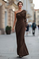 Load image into Gallery viewer, One Shoulder Black Long Mermaid Mother of the Bride Dress with Lace
