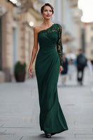 Load image into Gallery viewer, One Shoulder Black Long Mermaid Mother of the Bride Dress with Lace