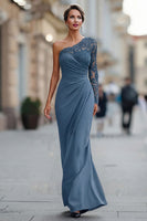 Load image into Gallery viewer, One Shoulder Black Long Mermaid Mother of the Bride Dress with Lace
