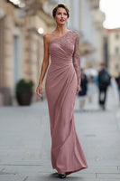 Load image into Gallery viewer, One Shoulder Black Long Mermaid Mother of the Bride Dress with Lace