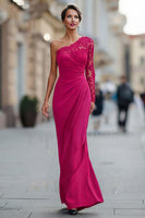 Load image into Gallery viewer, One Shoulder Black Long Mermaid Mother of the Bride Dress with Lace