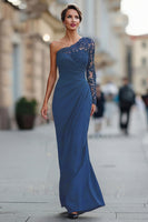 Load image into Gallery viewer, One Shoulder Black Long Mermaid Mother of the Bride Dress with Lace