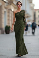 Load image into Gallery viewer, One Shoulder Black Long Mermaid Mother of the Bride Dress with Lace