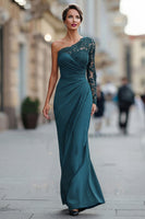 Load image into Gallery viewer, One Shoulder Black Long Mermaid Mother of the Bride Dress with Lace