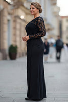 Load image into Gallery viewer, Plus Size Black Mermaid One Shoulder Long Sleeves Mother of the Bride Dress with Lace