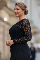 Load image into Gallery viewer, Plus Size Black Mermaid One Shoulder Long Sleeves Mother of the Bride Dress with Lace
