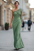 Load image into Gallery viewer, One Shoulder Black Long Mermaid Mother of the Bride Dress with Lace