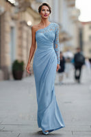 Load image into Gallery viewer, One Shoulder Black Long Mermaid Mother of the Bride Dress with Lace