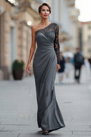 Load image into Gallery viewer, One Shoulder Black Long Mermaid Mother of the Bride Dress with Lace