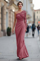 Load image into Gallery viewer, One Shoulder Black Long Mermaid Mother of the Bride Dress with Lace