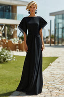 Load image into Gallery viewer, Bateau Neck Black Sheath Long Mother of the Bride Dress