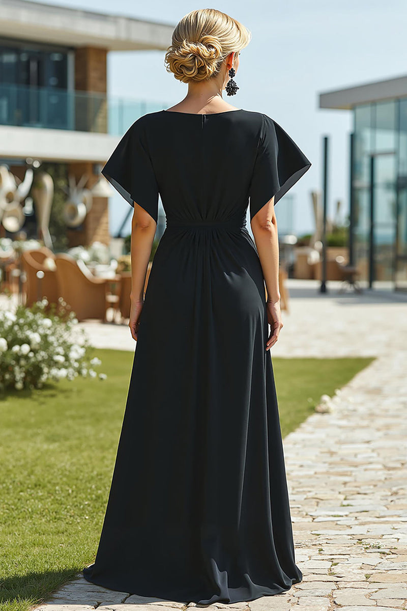 Load image into Gallery viewer, Bateau Neck Black Sheath Long Mother of the Bride Dress