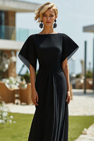 Load image into Gallery viewer, Bateau Neck Black Sheath Long Mother of the Bride Dress