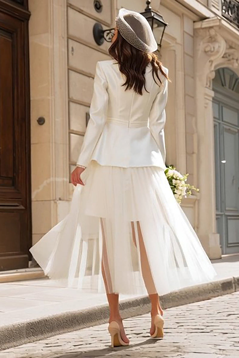 Load image into Gallery viewer, 2 Piece Ivory Peak Lapel Blazer Wedding Outfits