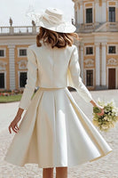 Load image into Gallery viewer, 2 Piece Ivory Boat Neck Satin Midi Wedding Dress with Jacket