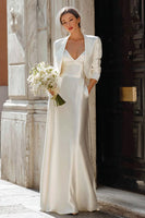 Load image into Gallery viewer, Ivory 2 Piece V Neck Satin Sheath Floor Length Wedding Dress with Jacket