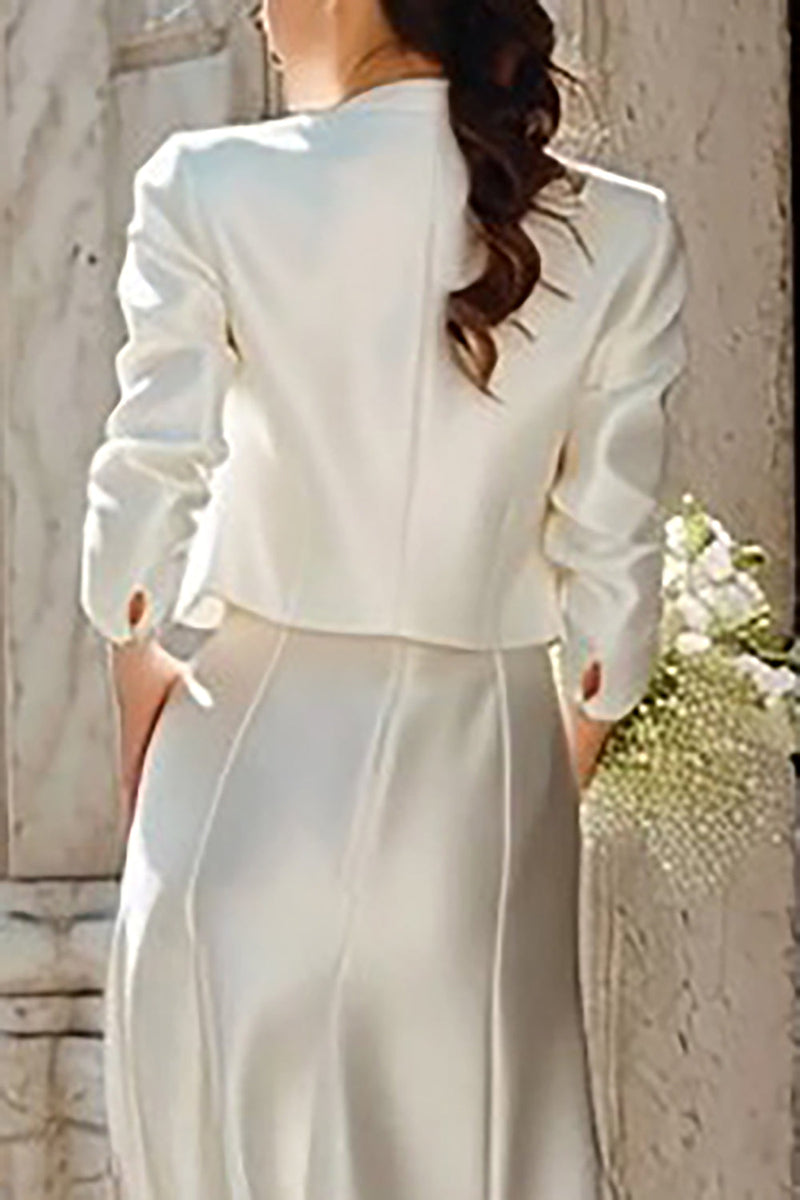 Load image into Gallery viewer, Ivory 2 Piece V Neck Satin Sheath Floor Length Wedding Dress with Jacket