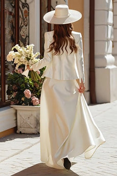 Ivory 2 Piece A Line Satin Corset Floor Length Wedding Dress with Jacket