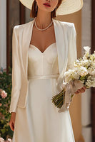 Load image into Gallery viewer, Ivory 2 Piece A Line Satin Corset Floor Length Wedding Dress with Jacket