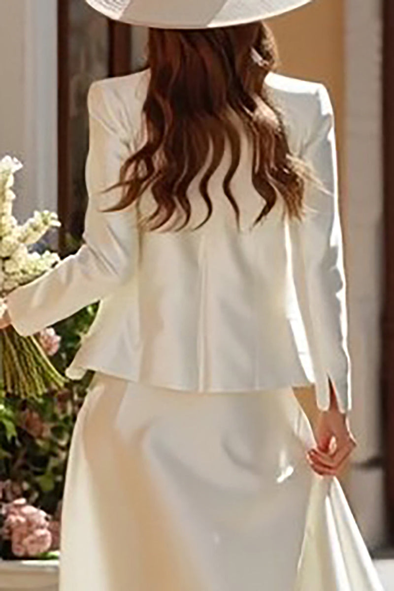 Load image into Gallery viewer, Ivory 2 Piece A Line Satin Corset Floor Length Wedding Dress with Jacket