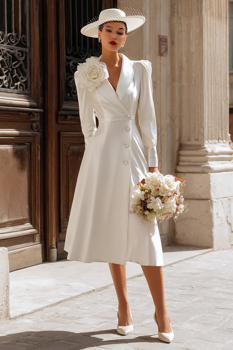 Load image into Gallery viewer, Ivory Shawl Lapel Single Breasted Midi Blazer Wedding Dress