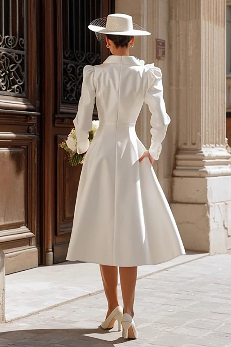 Load image into Gallery viewer, Ivory Shawl Lapel Single Breasted Midi Blazer Wedding Dress