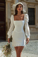 Load image into Gallery viewer, Ivory Bodycon Square Neck Short Wedding Dress with Sleeves