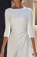 Load image into Gallery viewer, Ivory A Line Bateau Neck Satin Midi Wedding Dress