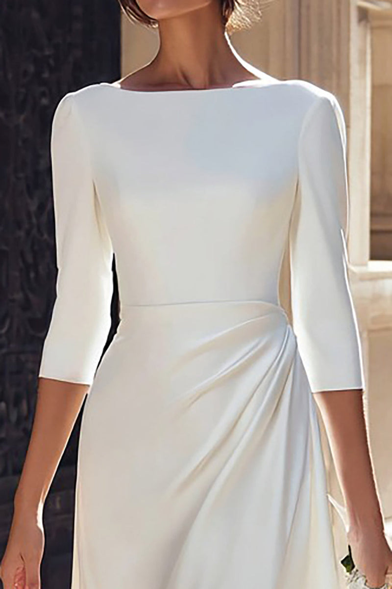 Load image into Gallery viewer, Ivory A Line Bateau Neck Satin Midi Wedding Dress