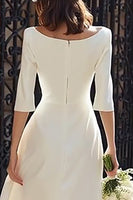 Load image into Gallery viewer, Ivory A Line Bateau Neck Satin Midi Wedding Dress