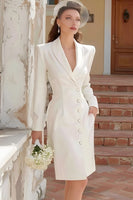 Load image into Gallery viewer, Ivory Shawl Lapel Satin Single Breasted Midi Blazer Wedding Dress