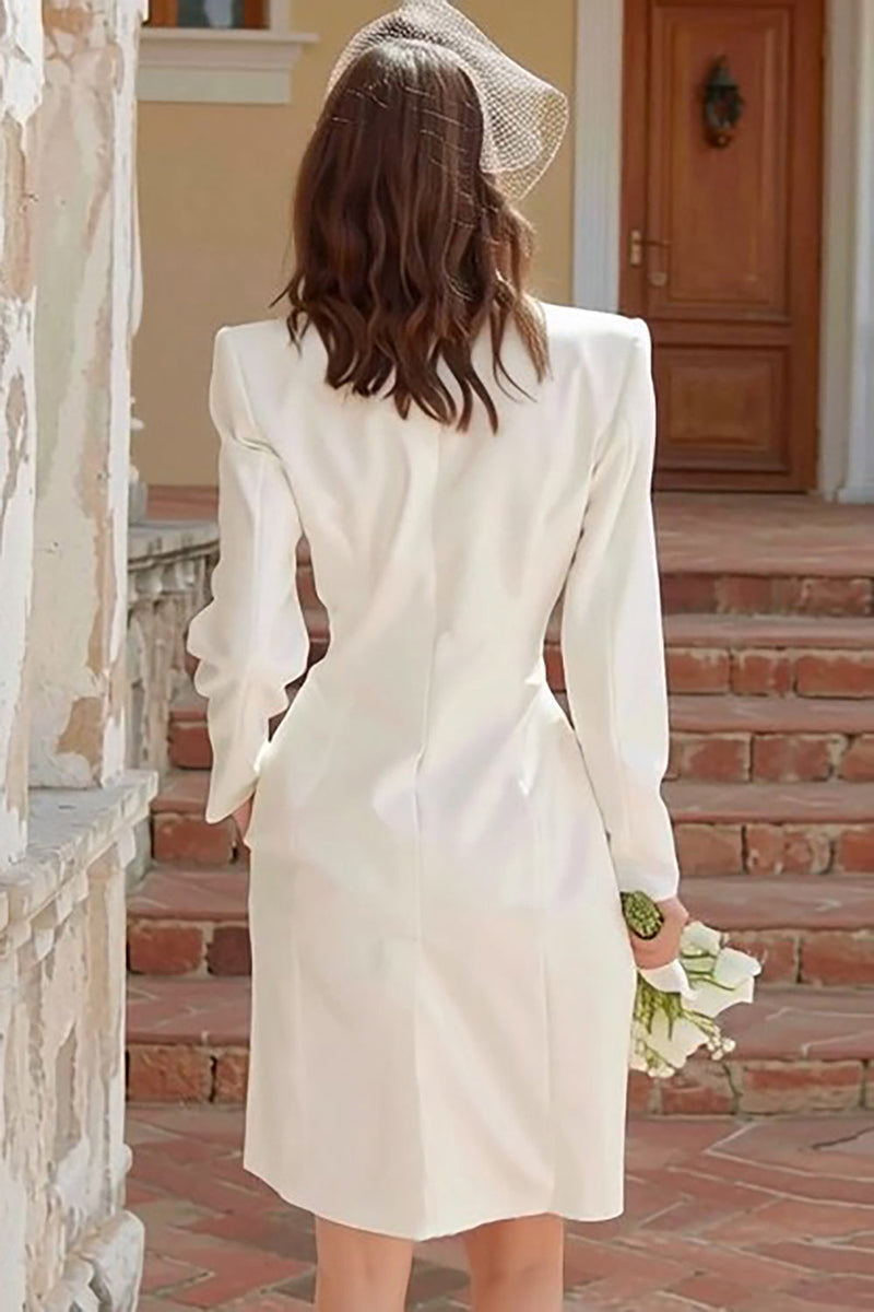 Load image into Gallery viewer, Ivory Shawl Lapel Satin Single Breasted Midi Blazer Wedding Dress