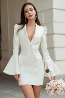 Load image into Gallery viewer, Ivory Shawl Lapel Satin Short Blazer Wedding Dress