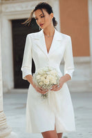 Load image into Gallery viewer, Ivory Notched Lapel Satin A Line Short Blazer Wedding Dress with Sleeves