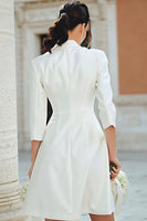 Load image into Gallery viewer, Ivory Notched Lapel Satin A Line Short Blazer Wedding Dress with Sleeves