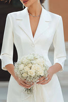 Load image into Gallery viewer, Ivory Notched Lapel Satin A Line Short Blazer Wedding Dress with Sleeves