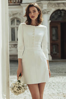 Load image into Gallery viewer, Ivory Boat Neck Bodycon Short Wedding Dress with Buttons