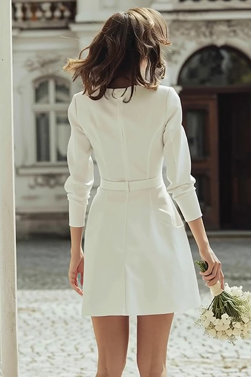 Load image into Gallery viewer, Ivory Boat Neck Bodycon Short Wedding Dress with Buttons