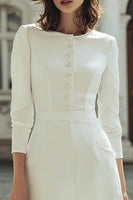 Load image into Gallery viewer, Ivory Boat Neck Bodycon Short Wedding Dress with Buttons