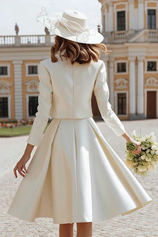 Ivory 2 Piece A Line Satin Short Wedding Dress with Jacket
