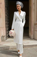 Load image into Gallery viewer, 2 Piece Ivory Peak Lapel Maxi Blazer Wedding Pant Suits with Button
