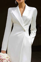 Load image into Gallery viewer, 2 Piece Ivory Peak Lapel Maxi Blazer Wedding Pant Suits with Button