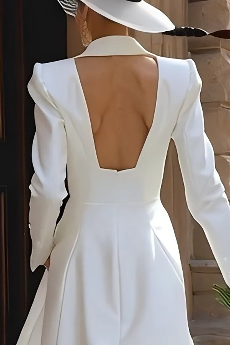 Load image into Gallery viewer, 2 Piece Peak Lapel Ivory Maxi Blazer Wedding Pant Suits with Sleeves